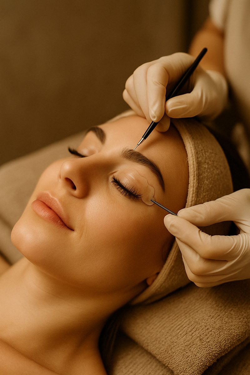 Wimpernlifting: Wimpern werden mit einer Pinzette geformt